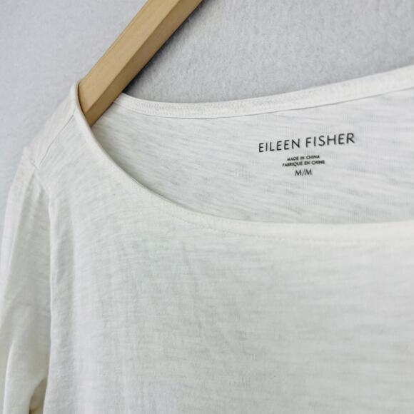 EILEEN FISHER Top M Slub Jersey Organic Cotton Boat Neck Long Sleeve White - Picture 7 of 12